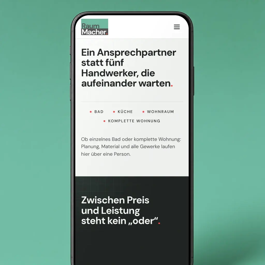„Ein Ansprechpartner statt fünf Handwerker, die aufeinander warten.“ auf einem Handy