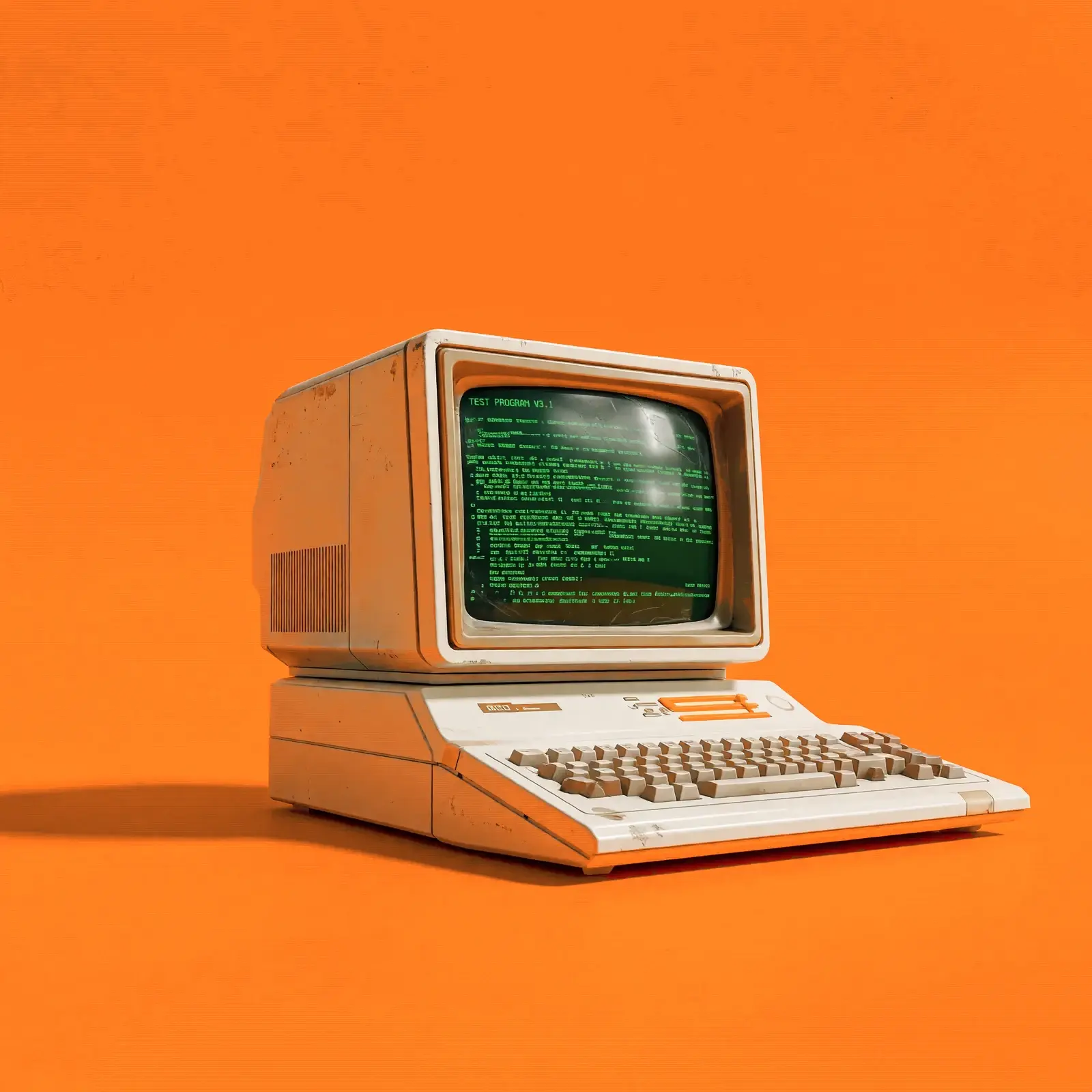 Beiger Röhrencomputer aus den Achtzigern mit grüner Schrift